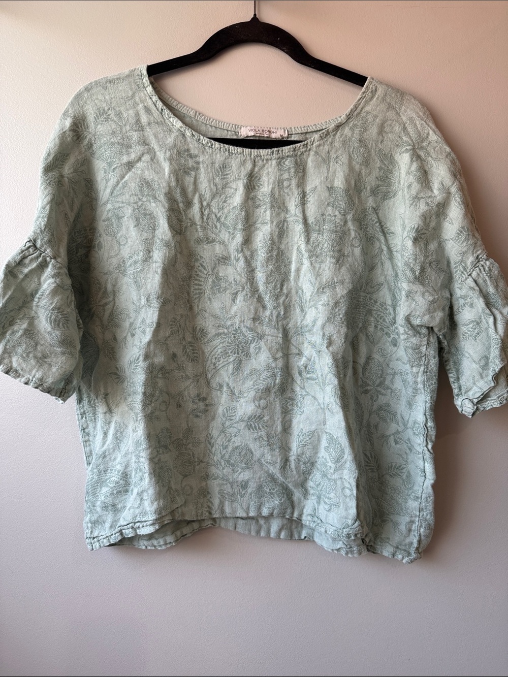 Viola Borghi Casual Light Sage Printed Italy LinenTunic Top medium